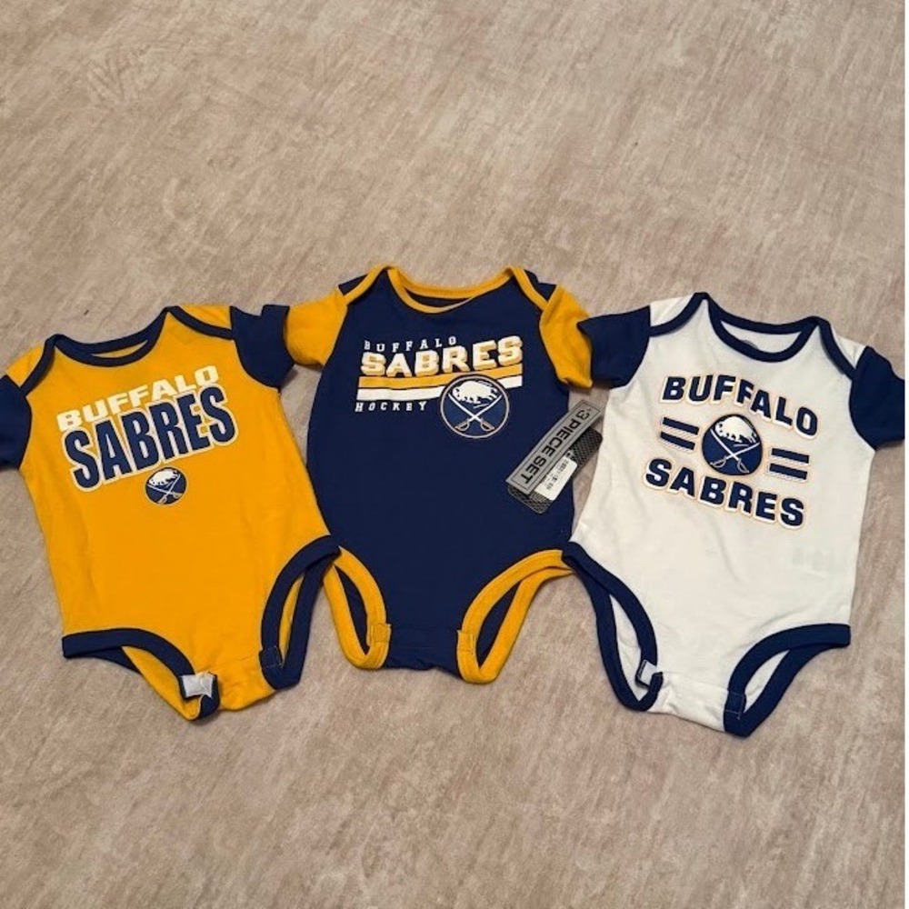 NHL Buffalo Sabres Baby Bodysuit Set 3 Pack Blue Gold White NHL 3-6 Months NEW